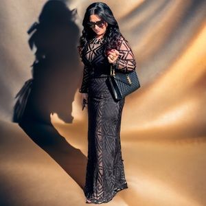 BCBG MAXAZRIA Illusion Velvet Burnout Dress